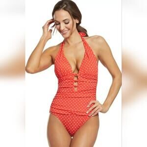 Ralph Lauren Pin Dot Halter One Piece, Red, Women's 12